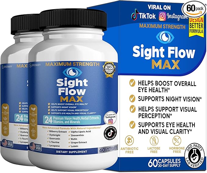Sight Flow Max Eye Health Supplement 24 Premium Vision Herbal Extracts Vitamins and Minerals 60 Capsules (2)