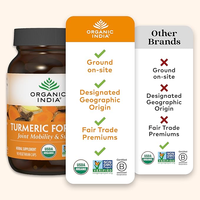ORGANIC INDIA Turmeric Curcumin Herbal Supplement - Joint Mobility &amp Immune System Support Healthy Inflammatory Response Whole Root Supplement Organic Trikatu USDA Certified Organic - 90 Capsu