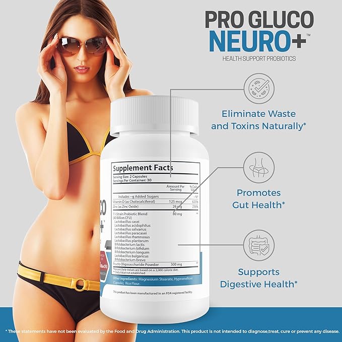Pro Gluco Neuro + Probiotic Health Support - Digestive Immune Support to Promote Overall Blood &amp Body Health - Healthy Blood Balancing Probiotics Immune Support Formula
