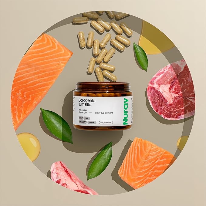 Nuray Collagenic Burn Elite with Green Tea - Collagen Peptides- 60 Capsules | Collagen Burn with 5 Types of Collagen for Healthy Hair Skin Nails Joints Metabolism Boost &amp Energy