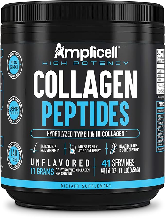 Multi Collagen Peptides Powder – Hydrolyzed Type I &amp III Grass-Fed Bovine Collagen – Unflavored Protein for Hair Skin Nails Joints &amp Mobility – Keto Paleo – 41 Servings