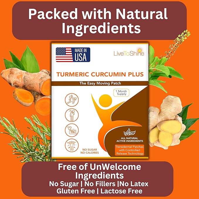 Live To Shine Turmeric Curcumin Plus Calcium Magnesium D Patch Bundle – 2 Packs – One Month Supply – Easy-to-Use USA Made – Trusted Transdermal Support from