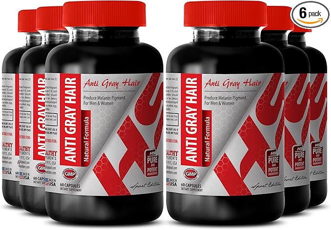 Folic Acid with zinc - Anti Gray Hair Natural Formula - Prevent Hair Loss (6 Bottles)