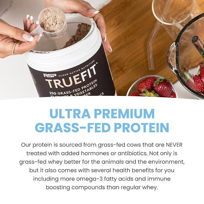 TrueFit High Fiber Protein Powder Grass-Fed Whey Meal Replacement Shake with Prebiotics Probiotics &amp Organic Superfoods Keto Friendly Gluten Free