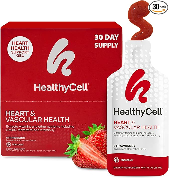Healthycell Heart &amp Vascular Health Daily Liquid Supplement - Cardiovascular Support with Beet Root Powder Resveratrol CoQ10 Omega-3 &amp Vitamin K - 30 Gel Packs
