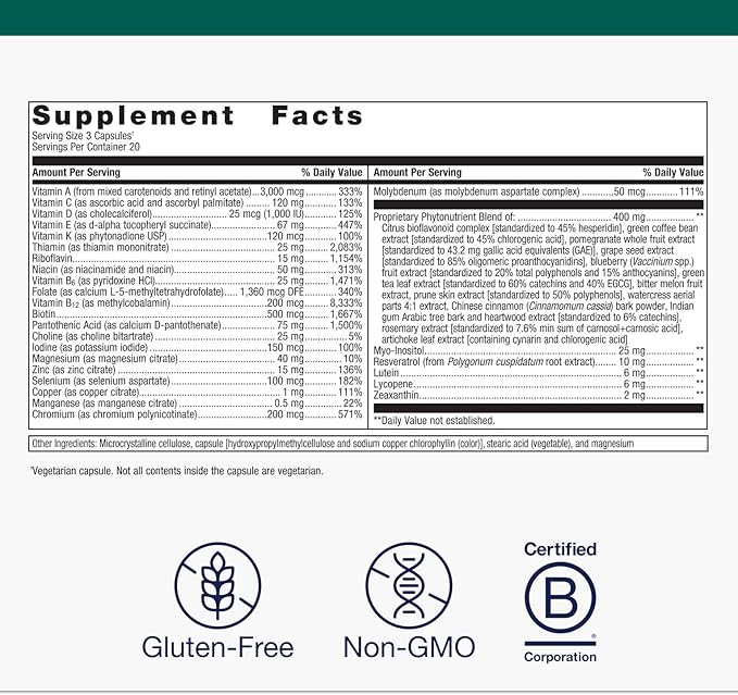 Metagenics PhytoMulti Multivitamin - 20+ Essential Vitamins &amp Minerals with Phytonutrients - Supports Healthy Aging Cellular Health Energy &amp Immune Function - Non-GMO &amp Gluten-Free - 60