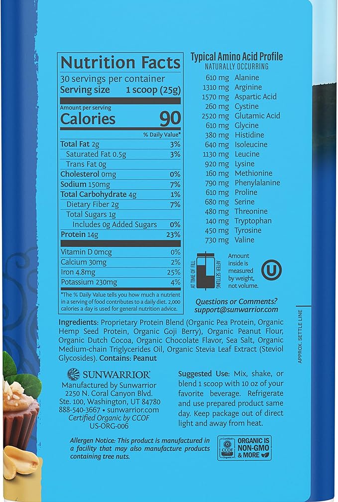 Organic Plant Based Protein Powder | Vegan Organic Protein Powder with BCAA Amino Acids &amp Hemp Seed Pea Blend | Non-GMO Soy Dairy Filler &amp Gluten Free (Chocolate Peanut Butter 30 Servings)
