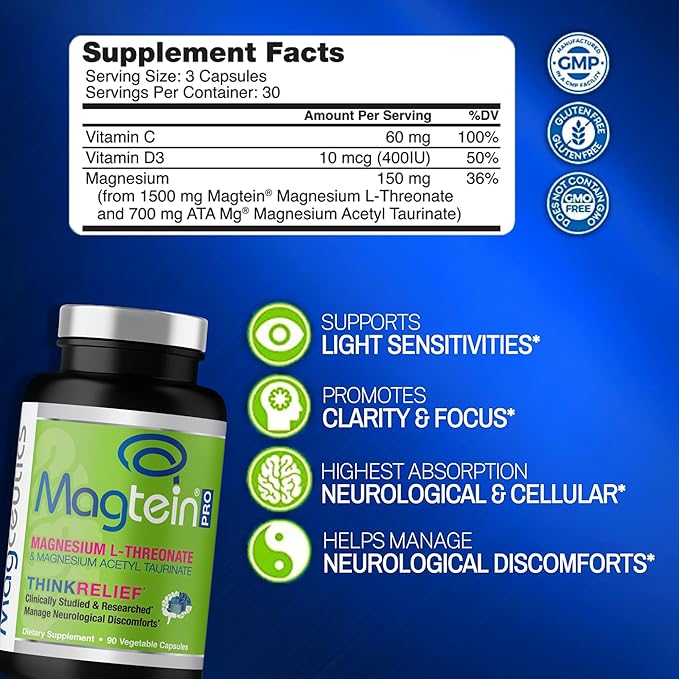 Magtein Magnesium L-Threonate 120 Capsule and Magceutics MagteinPRO 90 Capsules - Bundle