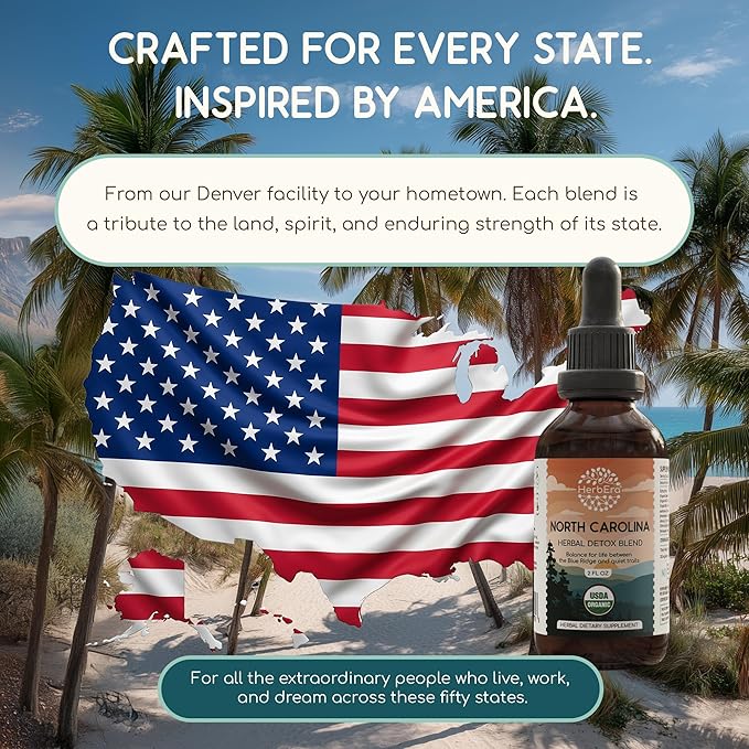 HerbEra North Carolina Herbal Detox Blend - USDA Organic Extract Made in USA | Immune &amp Liver Support Liquid Drops | Dandelion Root Eleuthero Milk Thistle Sarsaparilla | 2 fl oz