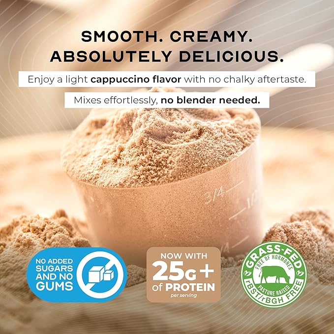 Muscle Feast Grass-Fed Whey Protein Isolate All Natural Hormone Free Pasture Raised Whey Isolate Protein Powder for Men and Women Clean Gluten-Free Delicious Isolate Protein - Cappuccino 2lb