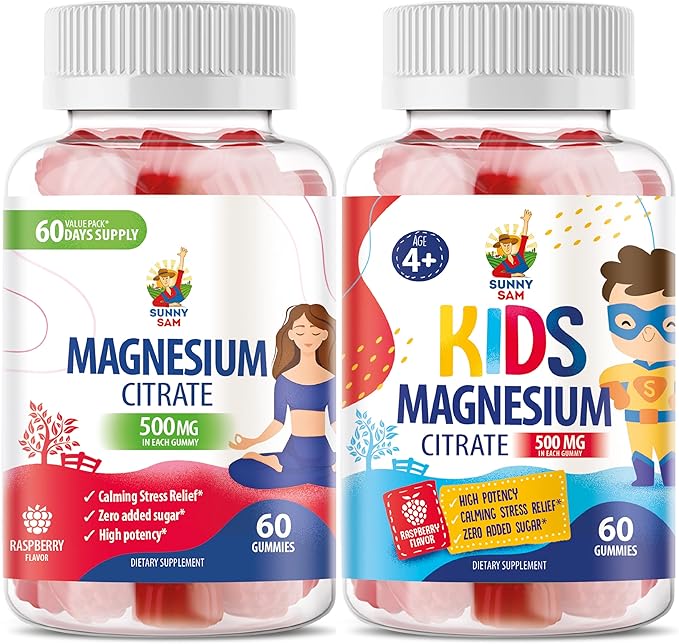 Magnesium Gummies for Kids &amp Adults - 500mg - Calm Magnesium Chews - Magnesium Citrate Chewable Supplement for Mood &amp Muscle Support