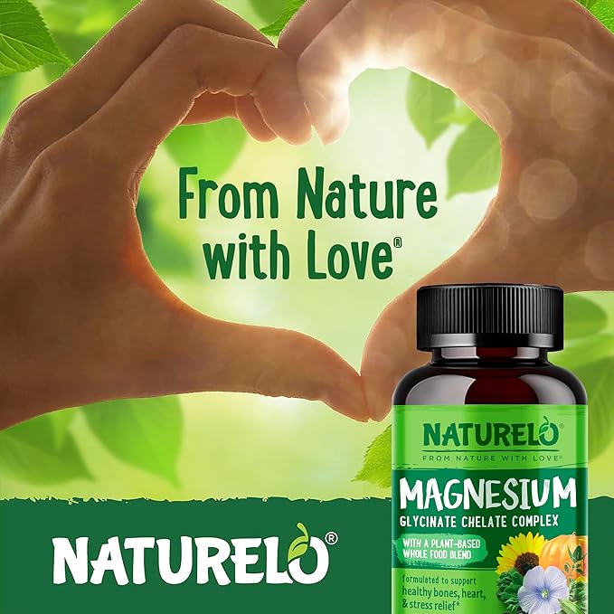 NATURELO Vitamin B Complex with Fruit &amp Vegetable Blend - 120 Capsules and Magnesium Glycinate Chelate Complex - 120 Capsules Bundle