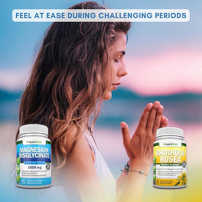 Magnesium Glycinate Capsules &amp Rhodiola Rosea Capsules Combo - Targeted Support for Challenging Times