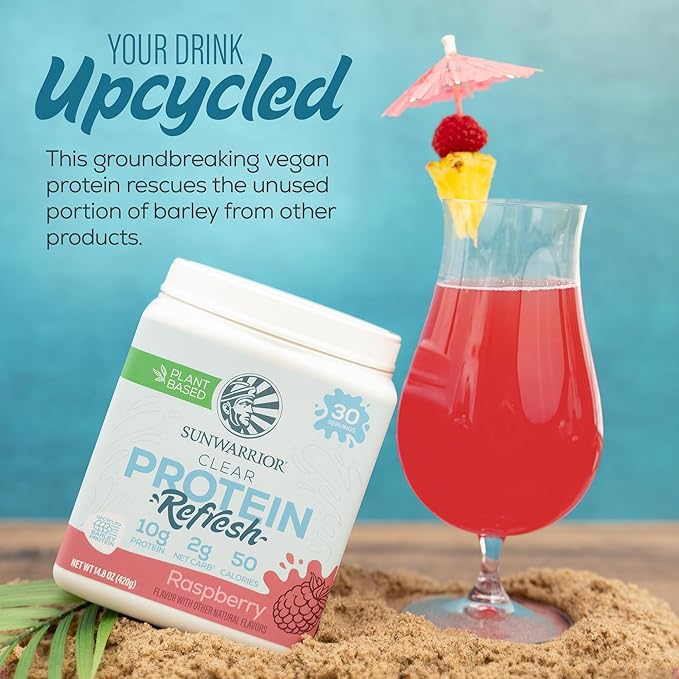 Sunwarrior Clear Protein Powder Plant-Based Water Mix Vegan and Refreshing Protein and Hydration Supplement 10g Per Serving Raspberry Flavored 420g Tub 30 Servings