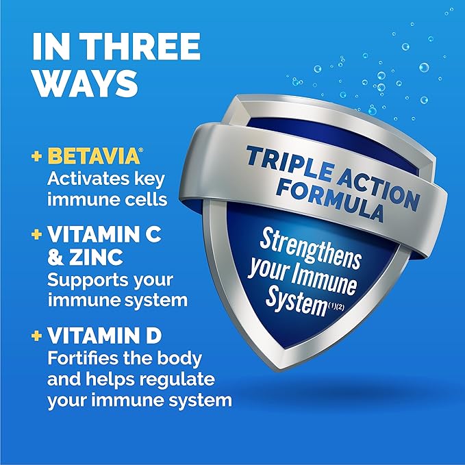 Emergen-C Immune+ Triple Action Immune Support Powder BetaVia (R) 1000mg Vitamin C B Vitamins Vitamin D and Antioxidants Super Orange – 50 Count
