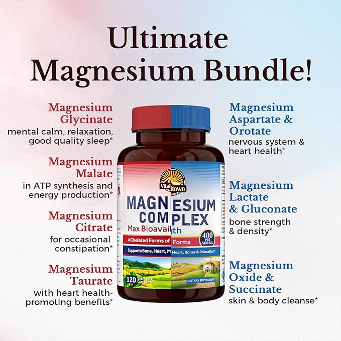 Vitalitown Ultimate Magnesium Bundle (Pack of 2) | Magnesium 4-in-1 Complex (Item 1) &amp Magnesium 10-in-1 Complex (Item 2) | 120 + 90 Capsules