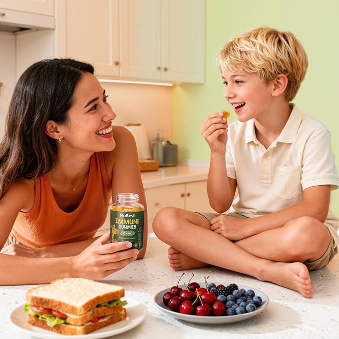 NuBest Immune Gummies | Kids Immune Booster with Iron Zinc Vitamins C D2 A and B-Complex | for Ages 4+ | Raspberry Flavor | 60 Gummies