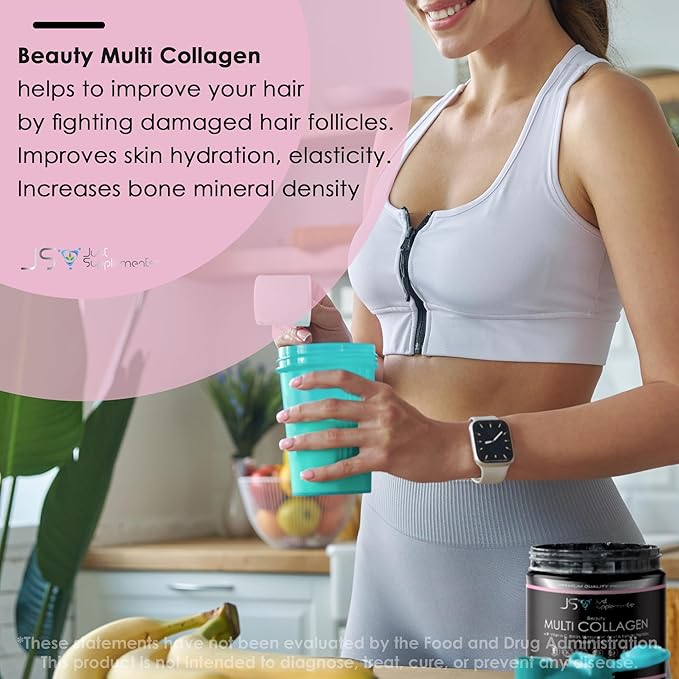 Beauty Multi Collagen with Vitamin C Biotin Hyaluronic Acid &amp Keratin Peptides Type I II III V X.