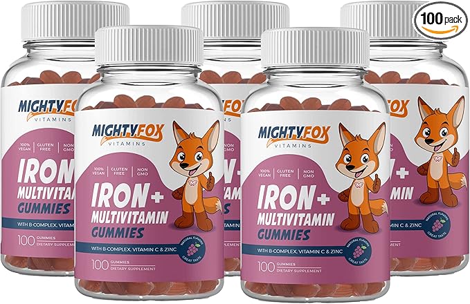 Iron Gummies for Kids – Non-GMO Kids Vitamins with Iron - Gluten-Free Kids Gummy Vitamins - Chewable Kids Iron Supplement with Vitamin A B3 B5 B6 B12 and Zinc for Kids Nutrition 5Pack 500 Count