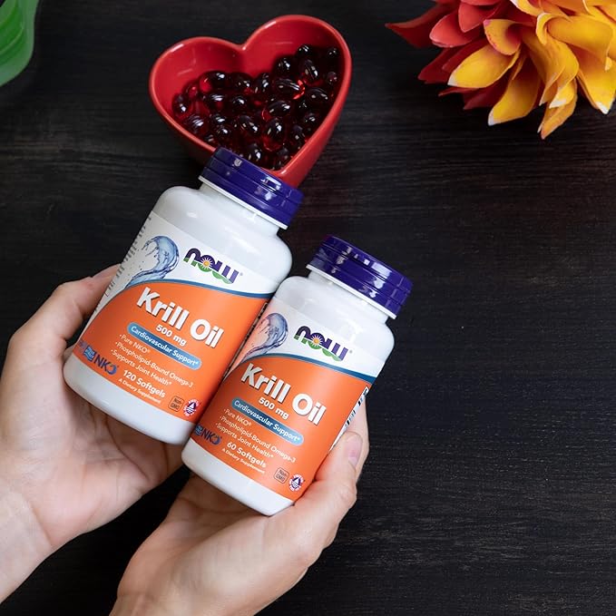 NOW Supplements Krill Oil 500 mg Phospholipid-Bound Omega-3 Cardiovascular Support* 120 Softgels