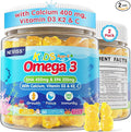 Kids Omega 3 Gummies + Calcium 400mg + Vitamin D3 K2 + C Omega-3 DHA &amp EPA Supplement - No Fish Burps No Sugar - Kids &amp Teens Omḛga 3 + Multivitamin Gummy for Strong Bones Brain Immune Ey