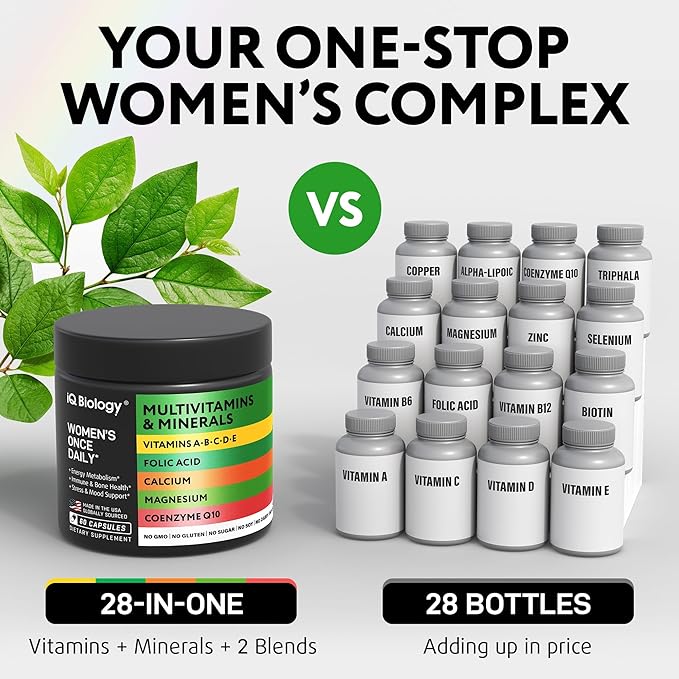Daily Multivitamin Dose for Women - Vegan Women's Vitamins A B C D E and Zinc Magnesium &amp Calcium Minerals - Complete Supplement for Energy &amp Immune Support - All-in-One for Female Health - 6