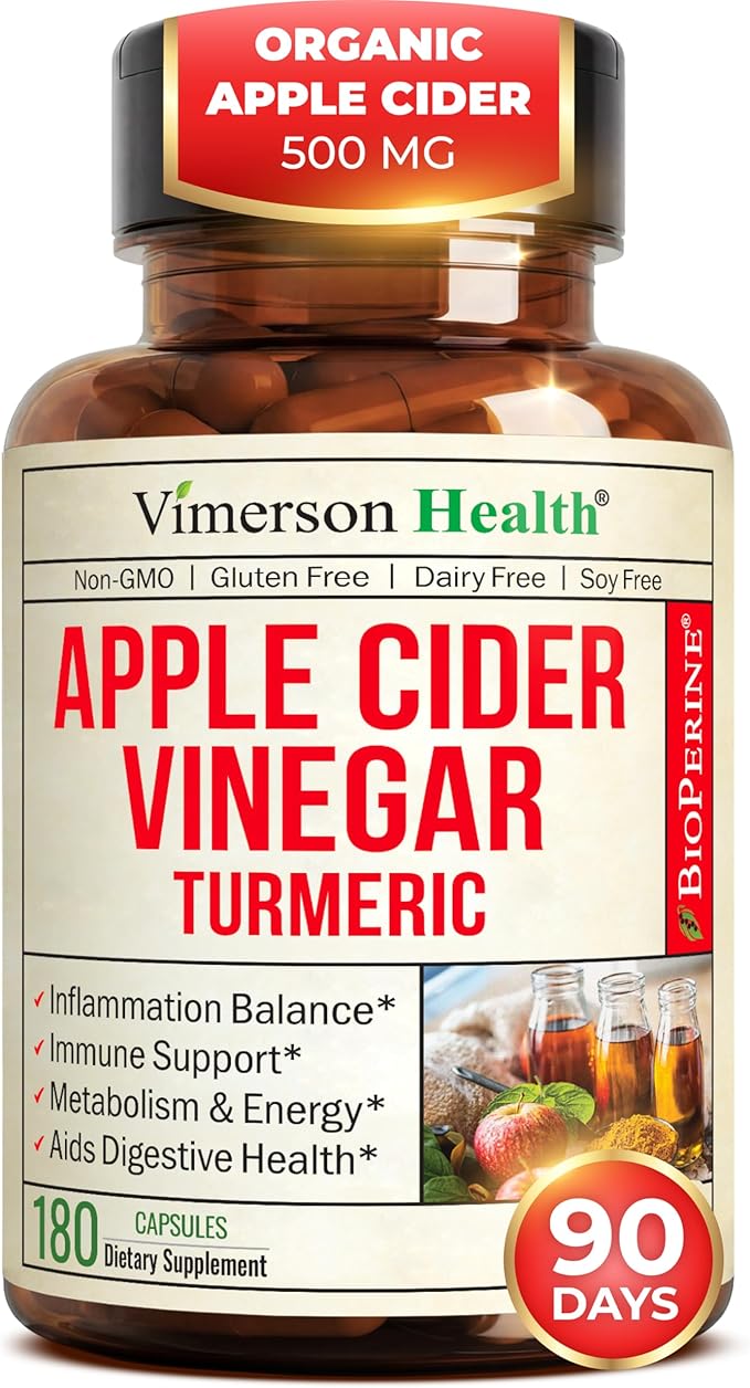 Organic Apple Cider Vinegar with Turmeric Curcumin Supplement &amp Ginger for Digestive Health Metabolism Energy &amp Joint Support – Organic Turmeric &amp Apple Cider Vinegar Capsules – 180 Vega