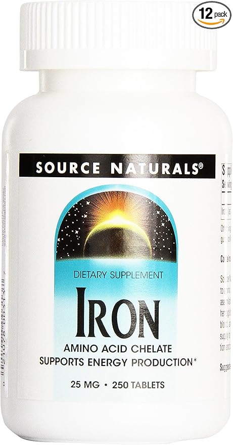Source Naturals Iron Chelate 25mg 250 Tablets (Pack of 12)