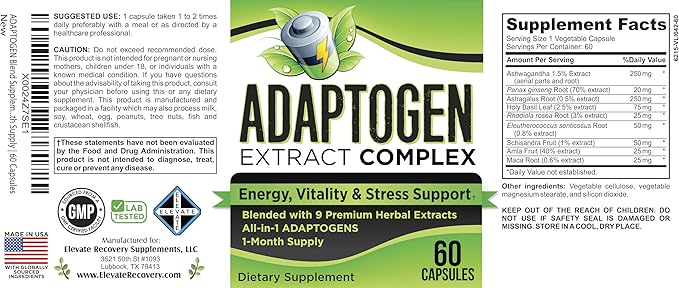 Adaptogen Supplement (9-in-1) Adaptogenic Complex with Ashwagandha Panax Ginseng Rhodiola + More | Herbal Extract Blend | Adaptogen Supplements | 1-Month Supply | 60 Capsules