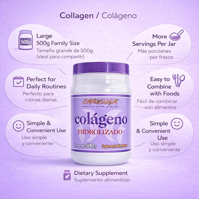 CAHUENGA Hydrolyzed Collagen Powder 500g - Unflavored Protein for Hair Skin Nails &amp Joints – Keto &amp Gluten-Free - Colageno Hidrolizado (Hydrolyzed Collagen) 500g