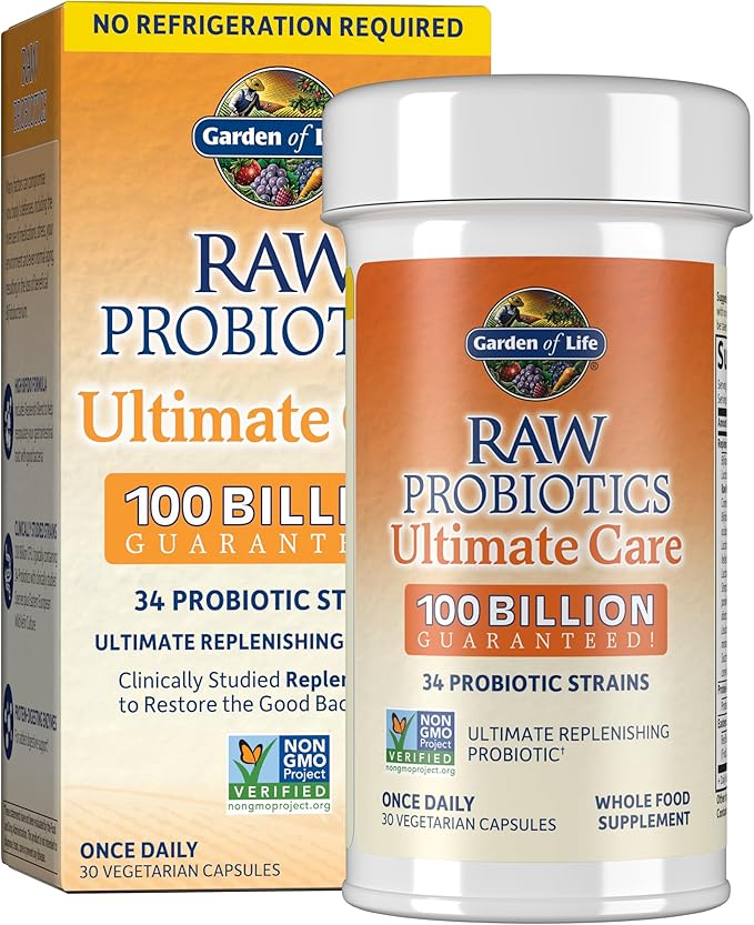 Garden of Life Raw Probiotics for Women and Men with Digestive Enzymes 100 Billion CFU Clinically Studied Strains Shelf Stable 30 Capsules