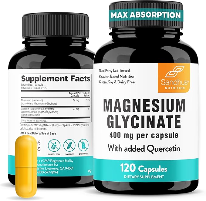 Sandhu's Vitamin D3 K2 &amp Magnesium Glycinate with Quercetin Capsules | Supports Quality Sleep Relaxation Immune Muscle Health &amp Energy