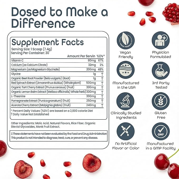 SleepHabits Restore | 30 Nights Magnesium Glycinate Powder Natural Sleep Aid with L-Theanine Tart Cherry Beet Root | Calm Melatonin-Free Deep Sleep Supplement Drink for Recovery &amp Clear Morning