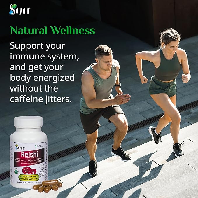 Sayan Reishi Mushroom Extract 90 Capsules/440mg Each – Longevity Vitality Wellness &amp Immune Support Supplement – USDA Organic &amp Vegan – Non-GMO No Fillers or Additives – Always Pure and Po