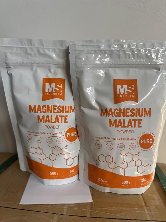Magnesium Malate Powder – High Bioavailability Magnesium Supplement Unflavored &amp Gluten Free Supports Energy &amp Muscle Function 1 KG 2x500 gram Pack