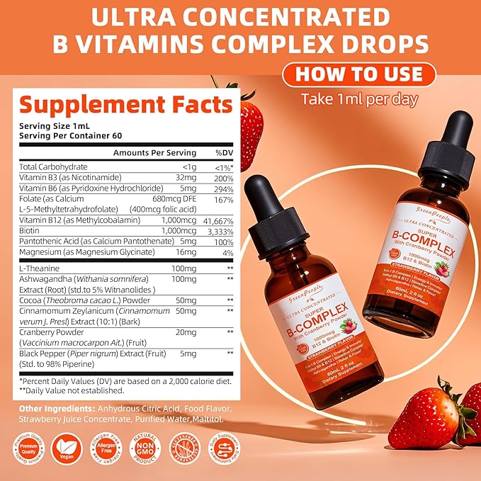 GREENPEOPLE Vitamin Methylated B Complex | Methyl B12 + L-Methyl Folate | Support Energy Metabolic Immunity &amp Cognitive | 6 Super B Complex w/Mg Ashwagandha &amp L‑Theanine for Women -Vegan 2f
