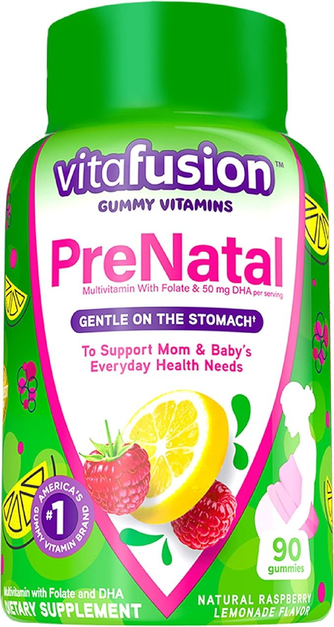 Vitafusion PreNatal Gummy Vitamins Raspberry Lemonade Flavored Pregnancy Vitamins for Women &amp Extra Strength Vitamin B12 Gummy Vitamins for Energy Metabolism Support