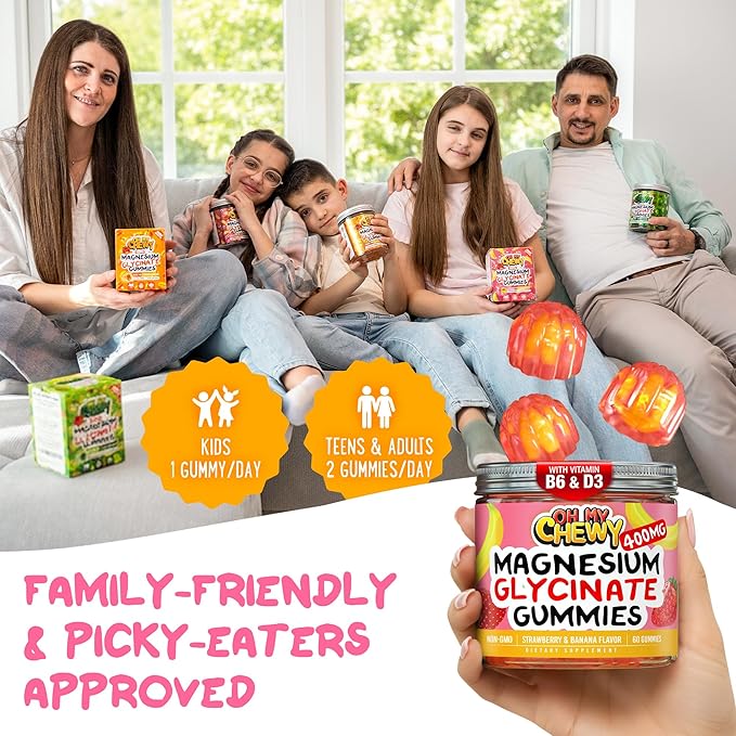 Center-Filled Magnesium Glycinate Gummies 400MG - High Absorption for Kids Teens &amp Adults - Supplement for Sleep Calm &amp Muscle Relaxation with B6 &amp D3 - Gluten Free &amp Vegan Friendly