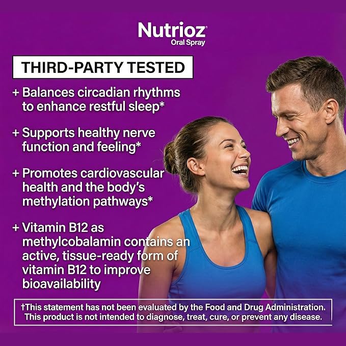 Vitamin B12 Oral Spray with Folate (B9) &amp Vitamin B6 Methylcobalamin Liquid B12 Supplement Vegan Gluten Free Non-GMO Orange &amp Peppermint Flavor 14.4 ml