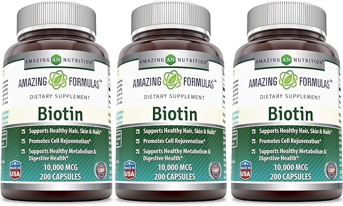 Amazing Nutrition Biotin 10000 Mcg Dietary Supplement 200 Capsules (200 Capsules (Pack of 3))