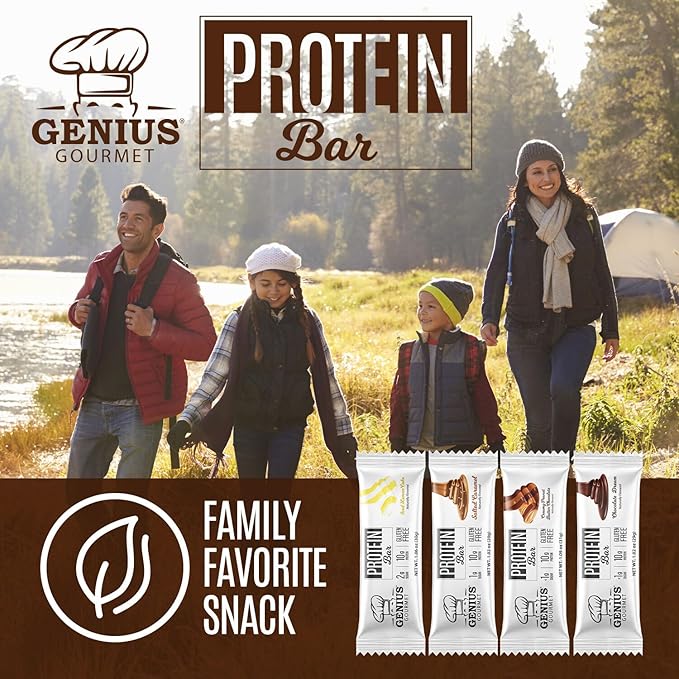 Genius Gourmet Protein Bar Chocolate Peanut Butter Keto Snack Low Carb Low Sugar &amp Gluten Free Protein Snacks for Adults 10G of Whey Protein per Protein Bar 5 Net Carbs 10 Count