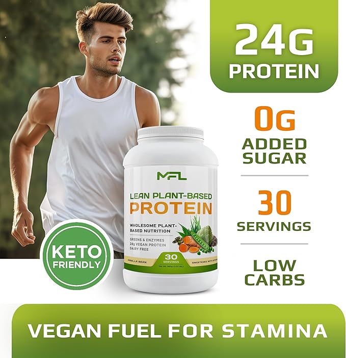 MFL Vegan Plant-Based Protein Powder l Gluten Free l Non Dairy l Non GMO l Lactose Free l Keto-Friendly | 2.12 lbs (Vanilla Bean)