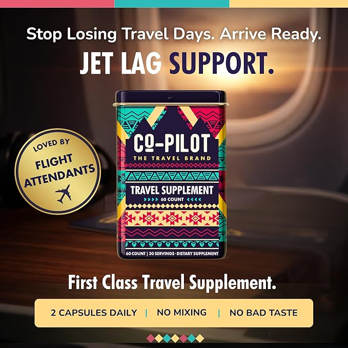 Travel Vitamin Supplement for Flight and Daily Jet Lag Energy Immune Digestion Support Promote Calmness with Ashwagandha Rhodiola Chia &amp D3 for Better Sleep &amp Mood | Vegan 60 Count
