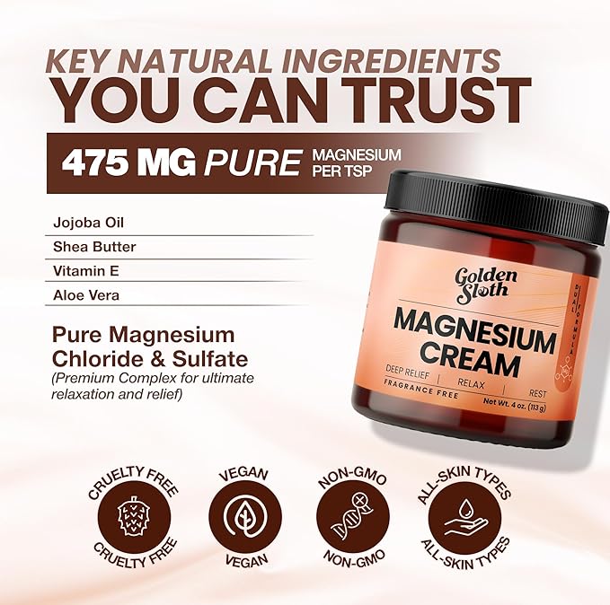 Magnesium Cream - Unscented Topical Lotion - Highly Concentrated with 2 Types of Magnesium Made in USA All-Natural