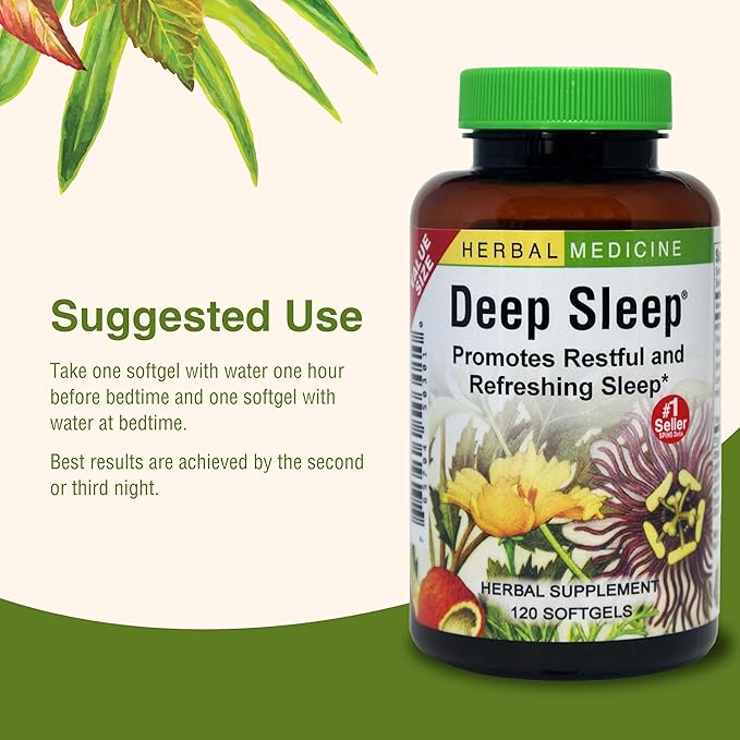 Herbs Etc. Deep Sleep Softgels - Herbal Sleep Support Supplement - Rest &amp Calming Support with Passionflower Chamomile &amp Lemon Balm - 120 Softgels (120 Servings) - 2 Pack