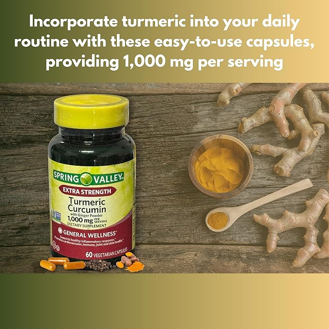 Turmeric and Ginger Supplement Spring Valley 1000mg 60ct. (2) Set with Fusion Shop Store Week Case (1)