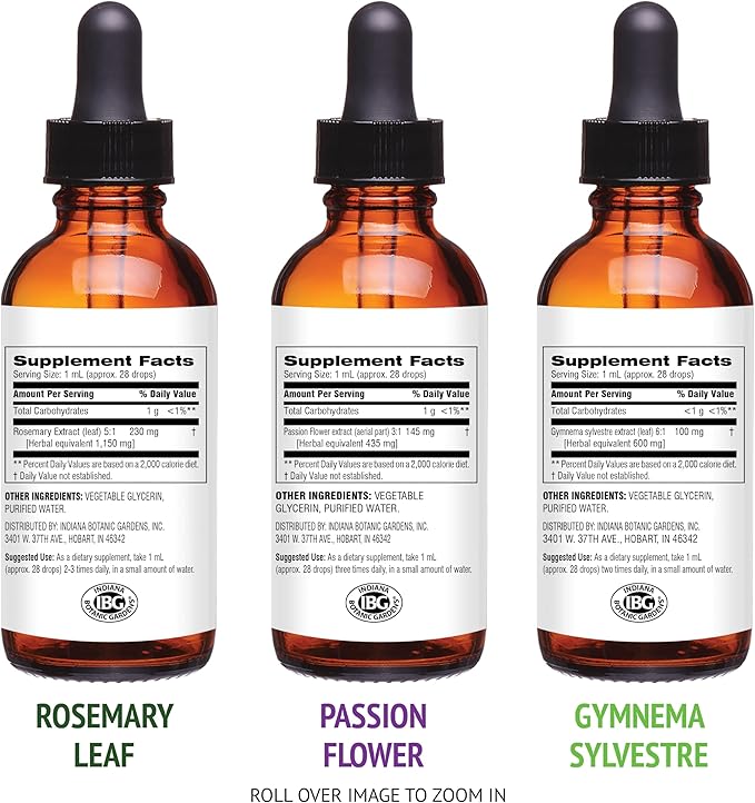 Botanic Choice Passion Flower Rosemary Leaf &amp Gymnema Sylvestre Extracts Bundle – Daily Overall Wellness Kit for Overall Wellbeing (1 fl. Oz. Each)