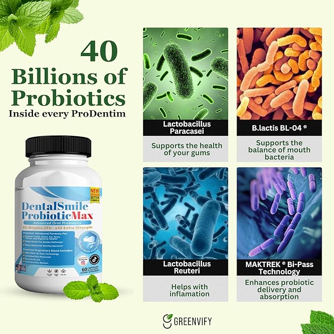 DentalSmile ProbioticMax Advanced Oral Probiotic Supplement 40 Billion CFU 60 Capsules Gluten Free (1)