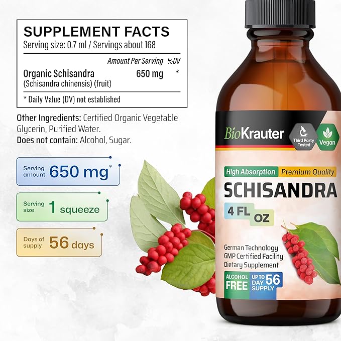 BIO KRAUTER Schisandra Tincture 4 Fl. Oz. &amp Milk Thistle 60 Gummies.