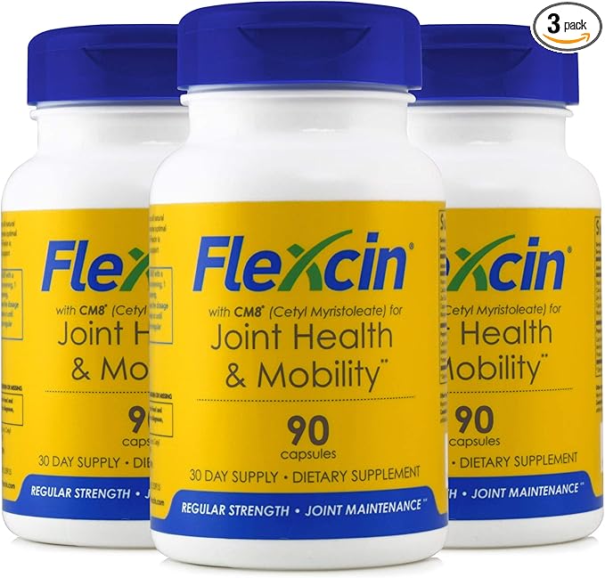 Flexcin Joint Health &amp Mobility Formula with CM8 (Cetyl Myristoleate) - Joint Supplements for Men and Women with Glucosamine MSM Collagen Type II - 3 Pack (270 Capsules)